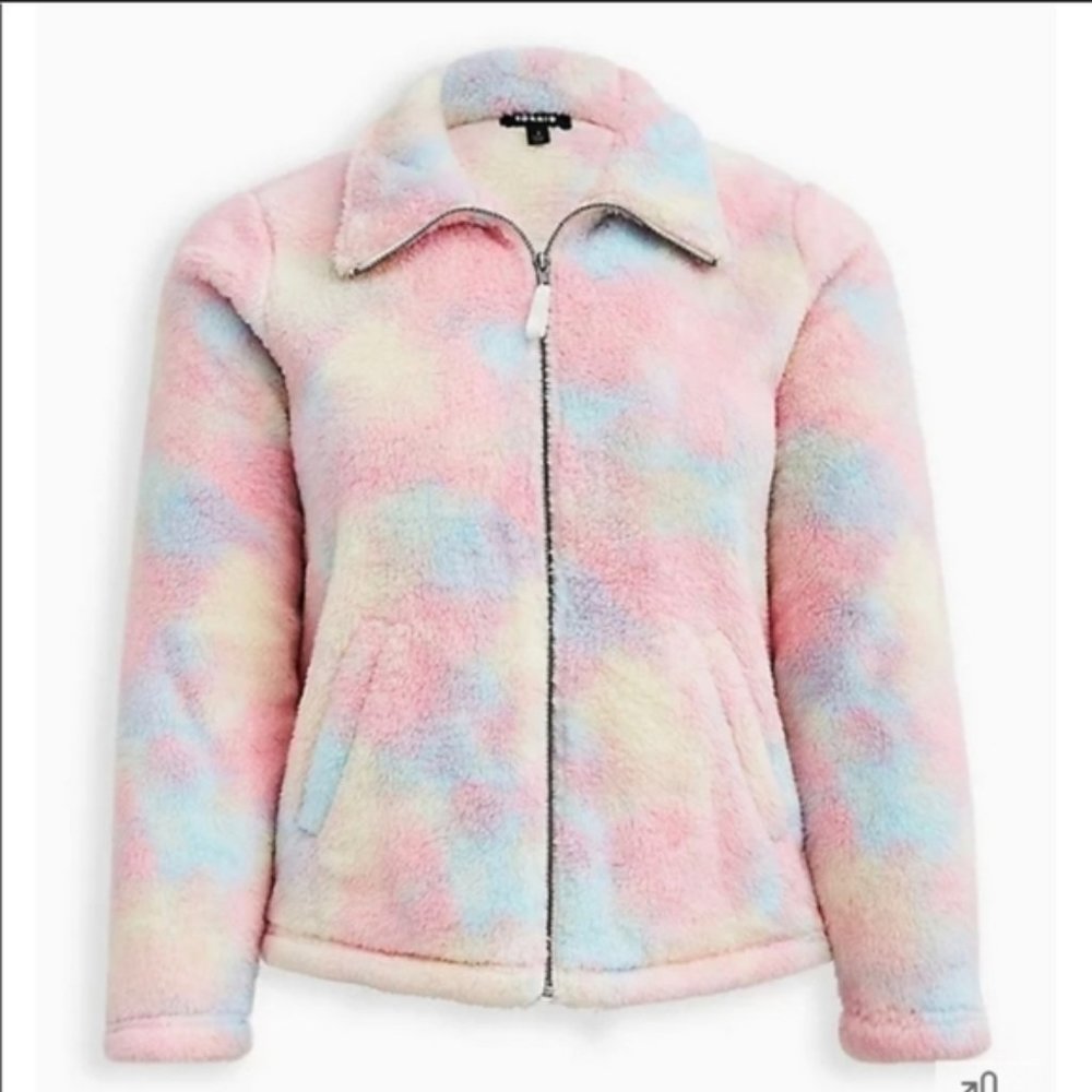 TORRID WOMEN’S SHERPA JACKET PASTEL MULTICOLOR TIE DYE SUPER SOFT 1X